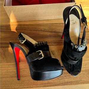Christian Louboutin Platform Black Suede Slingback Heels